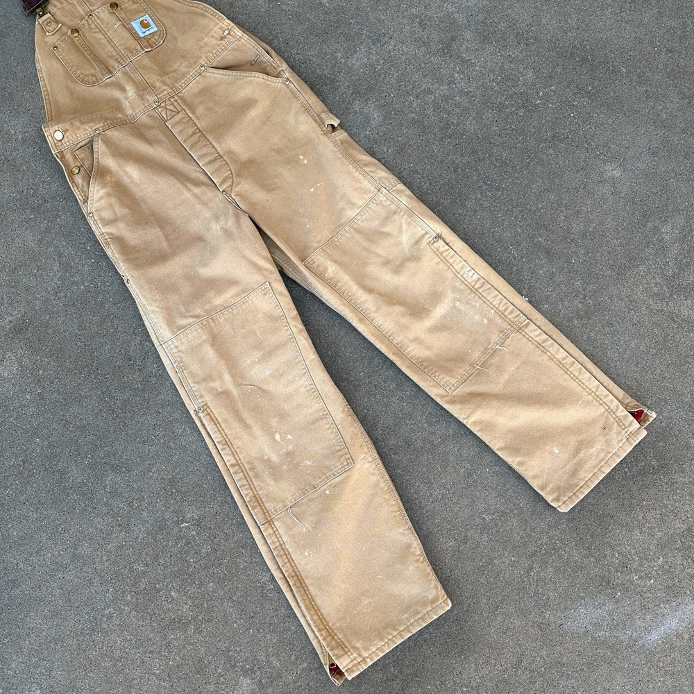 VTG Carhartt Quilted Insulated Duck Bib Overalls Mens 34x34 Double Knee R02 BRN - Picture 11 of 16